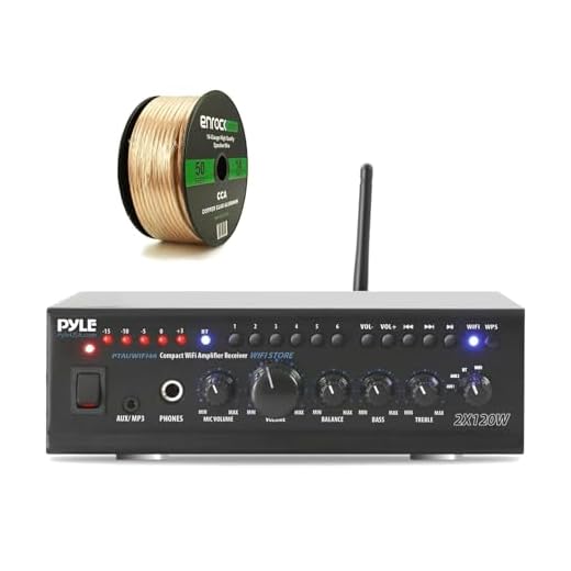 Pyle 240-Watt WiFi Bluetooth Stereo Amplifier Receiver Professional Home Theater Audio System, Enrock Audio 14-Gauge 50 Foot Speaker Wire (No Speaker)