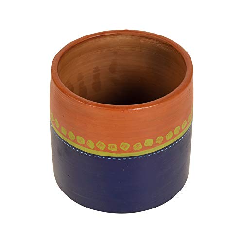 Image of AAKRITI ART CREATIONS Terracotta Planter Pot | Blue & Brown Earthen Design, Modern Art, Matte Finish | Decorative Plant Pot for Indoor & Outdoor Home Decor