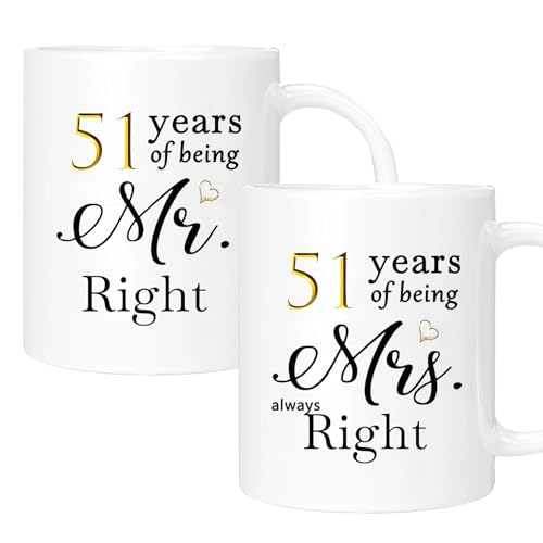 51 Year Anniversary Coffee Mug Gifts Set of 2 with Gift Box Packaging