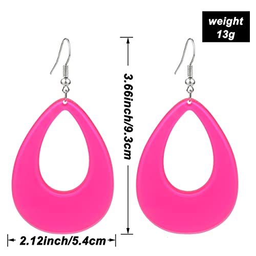 Kafu 70S 80S Neon Earrings Geometric Oval Resin Neon Earrings Retro Acrylic Dangle Drop Earrings For Women Girls Party Halloween Costume Accessories (Rose Red) #TOP1