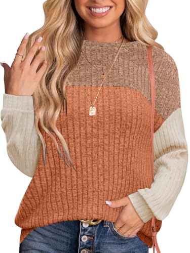 MixShe Womens Sweaters Color Block 2025 Fall Fashion Crewneck Tunic Tops S-XXL