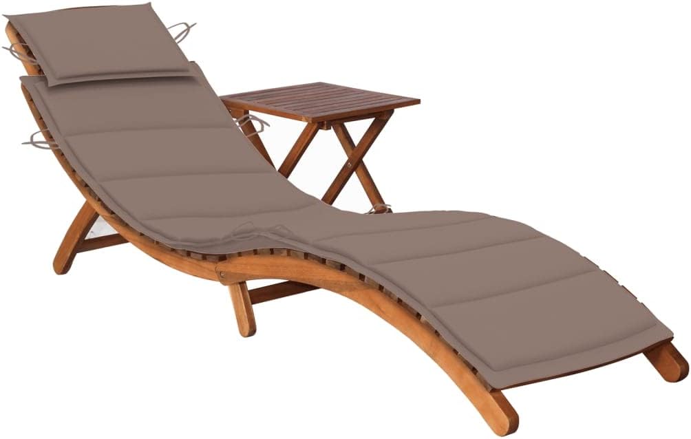 Patio Sun Lounger with Table and Cushion,Outdoor Lounge Chairs,Garden Sunlounger,Sunbathing Recliner,Sun Lounge Bed,Backyard Furniture,for Poolside,Deck,Backyard,Balcony,Garden, Solid Acacia Wood