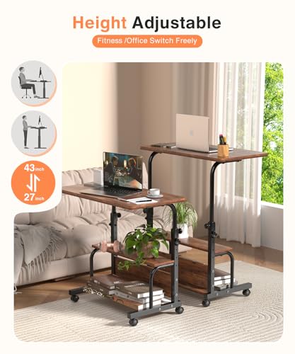 QZMDSM Portable Rolling Desk on Wheels Adjustable Height Desks for Small Spaces, 32" Computer Desk Drafting Tables with Storage Shelves for Home Office Rustic - image 5