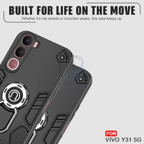 Image of AESTMO Vivo Y31 5G Back Case Cover | Tough Armor Bumper | Ring Holder & Kickstand in-Built | 360 Degree Protection Cover for Vivo Y31 5G (Black)