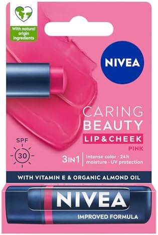 NIVEA SPF30 Pembe Renkli Dudak Bakım Kremi,4,8gr,24 Saat Nemlendirme, E Vitamini, Organik Badem Yağı, Shea Yağı, Dudak Ve Yanaklar İçin, Allık Etkisi, Mineral Yağı Bulunmaz — Amazon ürün görseli