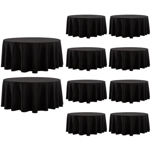 10 Pack Black Round Tablecloths 132 Inch for Dining Tables