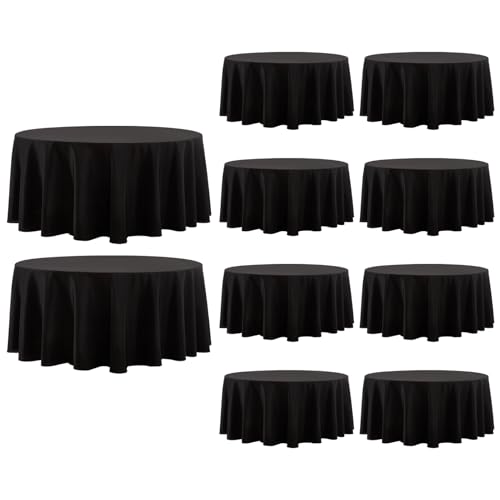 Aocoz Round Tablecloth 132 Inch 10 Pack Black Tablecloths Washable Decorative Linen Polyester Table Clothes Cover for Dining Table Banquets Buffet Parties and Wedding