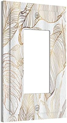 White Gold Tropical Palm Leaves Banana Leaf 1 Gang Decora Light Switch Cover Decorative Single Rocker Wall Plate Electrical GFCI Faceplate Outlet Covers Switchplate for Bathroom Home Decor