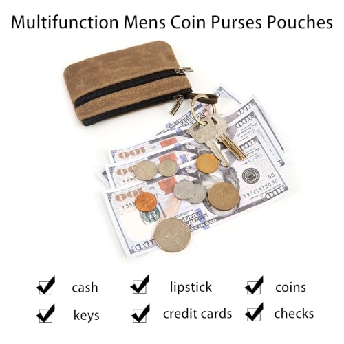 Coin Pouch,Coin Purse,Coin Purse for Men,Coin Wallet for Men,Change Purse,Wallet with Keychain for Men,Tiny Waxed Canvas Pouch4