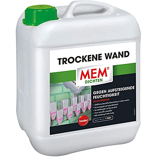 MEM System Trockene Wand Injektionsflüssigkeit Dauerhafte Horizontalsperre für alle Mauerwerke Innen und außen anwendbar Porenverengend und wasserabweisend 5 l Behälter