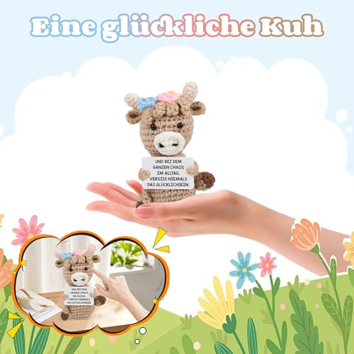 DMOPRDNB Pocket Hug Rinder Glücksbringer Geschenke, Glück Rinder Positive Geschenke, Süßes Kreatives Strickspielzeug, Freunde Ermutigen Rindern