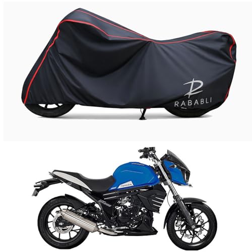 Image of Waterproof Bike Body Cover Compatible for | Mahindra Mojo UT 300 BS6 | Taffeta Fabric, Red Piping Design, Bottom Elastic Fit | Dustproof, Sun UV & Rain Protection for All Bikes