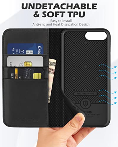 Shieldon Genuine Leather Iphone 8 Plus Wallet Case Book Flip Cover And [Credit Card Slot] Magnetic Closure Compatible With Iphone 8 Plus / 7 Plus - Black #TOP7