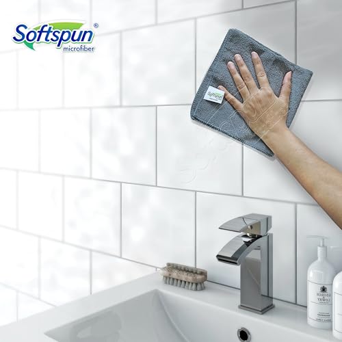 Image of SOFTSPUN Microfiber Cleaning Cloths, 50X50cm 5 pcs 340 GSM Grey! Highly Absorbent Lint and Streak Free Multipurpose Wash Cloth for Kitchen Window Stainless Steel Silverware.