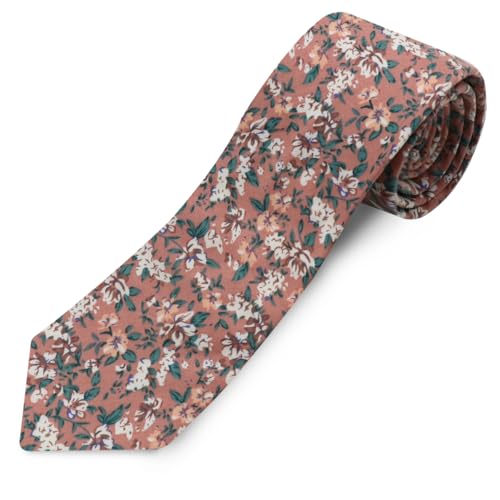 Image of Cotton Floral Ties for Men 2.76 inch Men's Skinny Tie Linen Flower Printed Neck Tie for Wedding Dating Party
