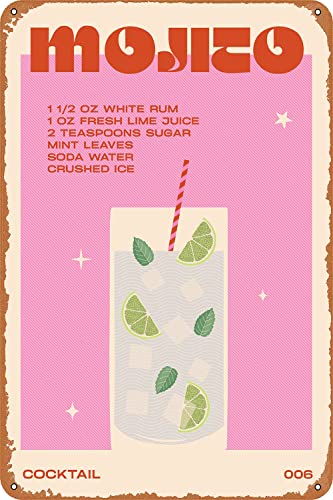 Decleezw Retro Cocktail Mojito Metal Signs Wall Art Pub Bar Man Cave Room Decor Print Poster 12X8 Inch #TOP14