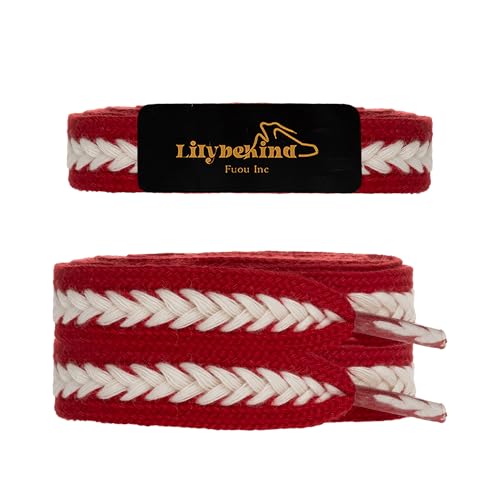 Lilybekind 3/5' Wide Thick fat shoe laces for sneakers boots flat replacement shoelaces shoe strings (Red white, 120cm)