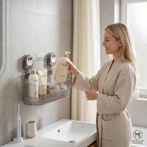 Étagère murale robuste pour douche avec drainage et fixation ventouse - 4
