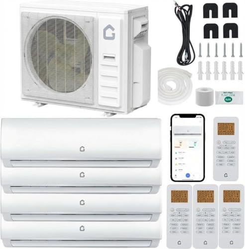 4 Zone 35000 BTU Mini Split Air Conditioner and Heat Pump, 19 SEER2 WiFi Enabled Ductless AC/Heating System with 4 Indoor Units (9K+9K+12K+12K) w/Multi Zone AC Pre-Charged Condenser, 208-230V
