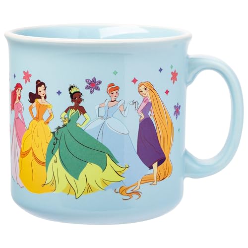 Silver Buffalo Disney Princesses Life is a Fairytale Glitter Featuring Ariel, Belle, Tiana, Cinderella, and Rapunzel Ceramic Camper Mug, 20 Ounces