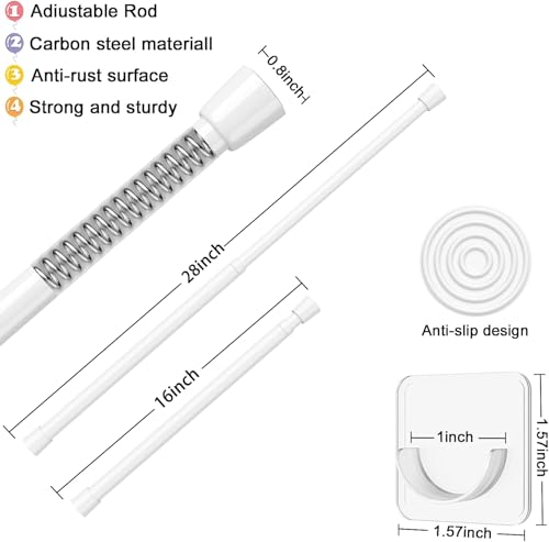 Image of AIZESI Spring Tension Rods Adjustable Tension Curtain Rod Small Tension Rod No Drilling Expandable Spring Loaded Curtain Tension Rod(White,18 inch to 28 inch-4Pcs)