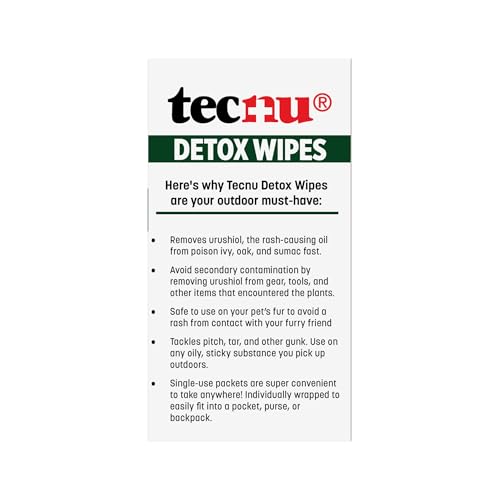 Image of Tecnu Detox Wipes, 18count. Large Individual Poison Ivy Relief Wipes Remove Rash Causing Oil from Skin, waterless, Also for Poison Oak and Poison Sumac