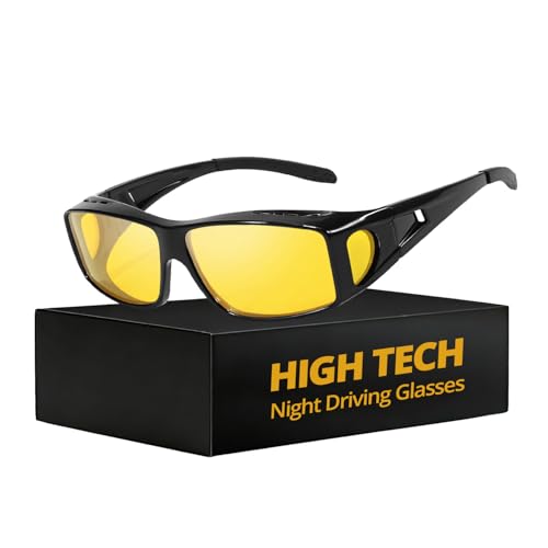 Myiaur High Tech Night Driving Glasses, Fit Over Design Advanced Polarized Anti Glare Yellow...