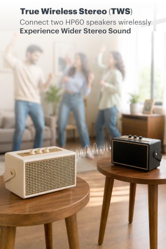 Image of Schneider ENERZA HP60 Wireless Portable Home Audio Speaker | 60W Triple-Driver 360 Sound | Wooden Acoustic Enclosure with Bluetooth 5.4 IPX4 Splashproof | Vintage Classic Design - Black