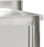 vidaXL Stainless Steel Kitchen Work Table-110x50x90 cm, Sliding Doors & Shelf, Adjustable Non-Slip Feet, Ideal for Restaurant/Café - 4