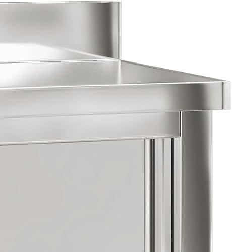 vidaXL Stainless Steel Kitchen Work Table-110x50x90 cm, Sliding Doors & Shelf, Adjustable Non-Slip Feet, Ideal for Restaurant/Café - 4