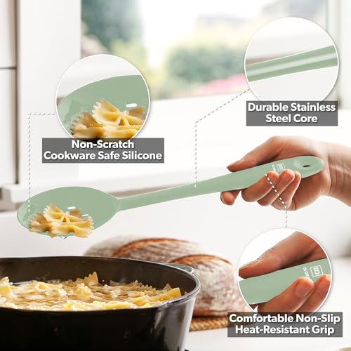 DI ORO Silicone Cooking Spoons - Solid & Slotted Set, 2-Pc Sage by di Oro Living - Used condition - Image 3