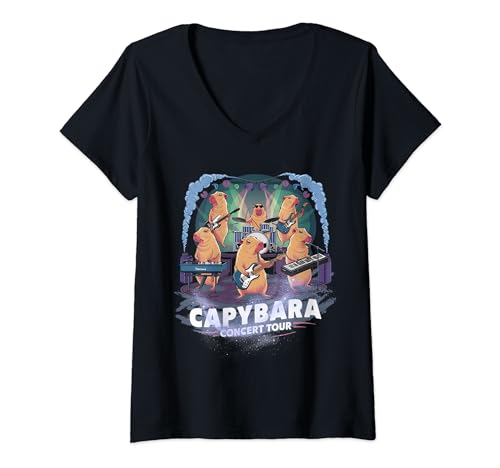 Mujer Capybara Concierto Tour Divertido Capybara Meme El Roedor Tour Camiseta Cuello V