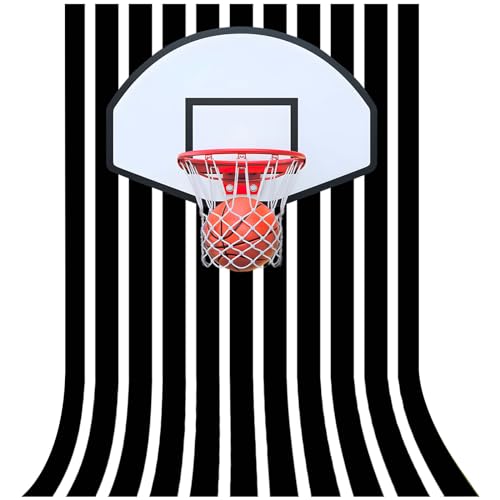 Yieldeer 7x5 ft Basketball Backdrop Black & White Stripes