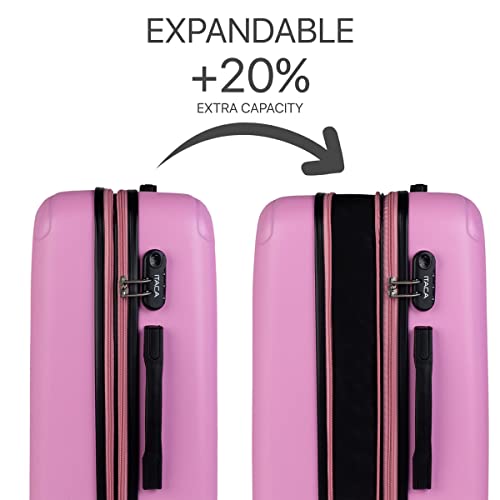 Image of ITACA Juego Maletas de Viaje 4 Ruedas Trolley ABS. Extensibles Rigidas Resistentes y Ligeras. Mango Asas Candado. Pequena Cabina Low Cost, Mediana y Grande y neceser. T71500, Pink, S + M, Casual