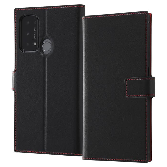 Amazon.co.jp: OPPO Reno5 A ケース 手帳型 ブラック レッド