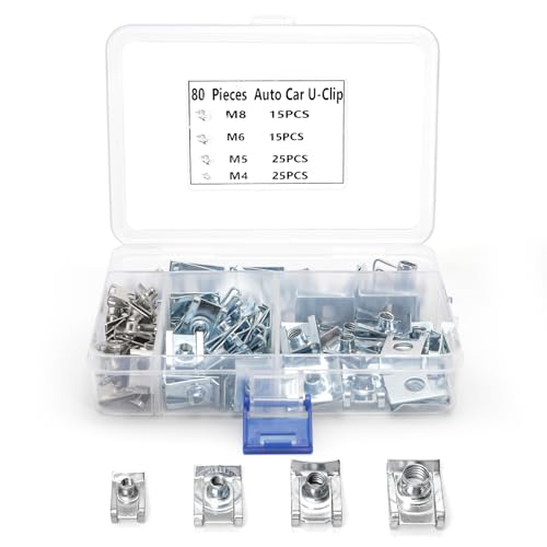 Nagpew 80 Pieces Auto Car U-Clip, Automotive U-Style Clip-On Nuts, U Type Shape Nut Kit Clip Fasteners Set, M4 M5 M6 M8 for Dash Door Panel Interior, Automobile