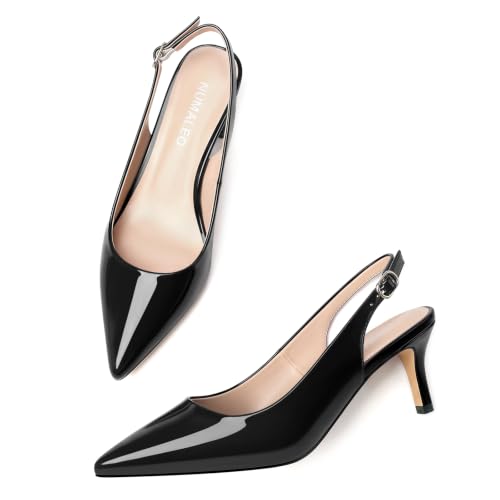 Image of NUMALEO Slingback Heels for Women Pointed Close Toe Kitten Heels Patent Pumps Dress Party Comfy Heeled Sandals Stiletto 2.5 Inch Dress Shoes