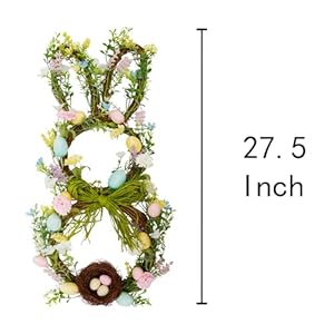 27 Inch Easter Wreath for Front Door Bunny Wreath Cute Easter Door Decorations Gifts Pastel Eggs Spring Flower Home Decor Party Holiday