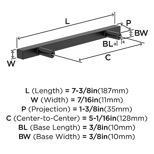 Image of Amerock 10BX37177MB | Matte Black Cabinet Pull | 5-1 /16 inch (128mm) Center-to-Center | 30 Pack | Bar Pulls Square | Furniture Hardware