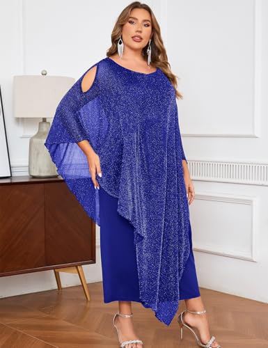 Image of ZOMVA Plus Size Elegant Formal Dress Long Cape Overlay Wedding Guest Formal Cocktail Mother of Bride Outfit