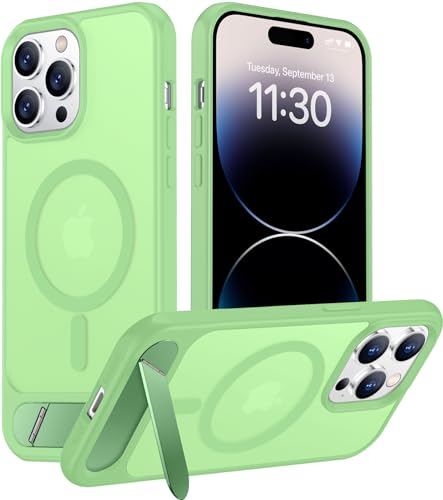Image of Magnetic Compatible with iPhone 14 Pro Max Case, [Built-in Invisible Kickstand][Compatible with MagSafe] [Military Grade Shockproof] Slim Translucent Matte Phone Case for iPhone 14 Pro Max 6.7 inch