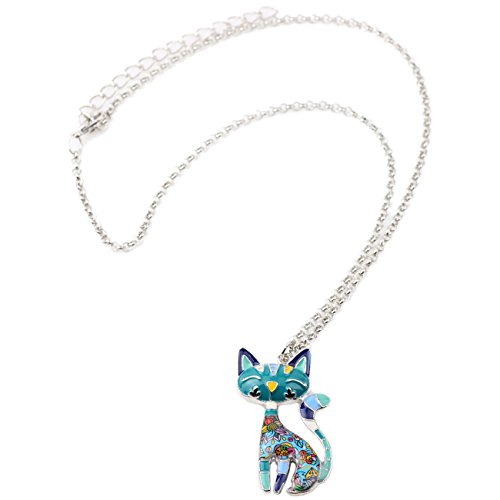 BONSNY Statement Enamel Alloy Chain Cat Necklaces Pendant Original Design For Women3