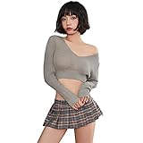 WEISINCOS Women's Sexy Cosplay Lingerie Set Lolita Japanese Girl Anime Suit Sweater Crop Top and Devil Thongs/Student pleated skirt Outfit Cute (Gray sweater + gray student pleated skirt)