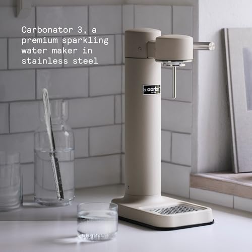 Image of Aarke Carbonator 3 - Sparkling Water Maker & CO2 Cylinder, Sand | CO2 Cylinder Included, Stainless Steel, Cordless Soda Maker for Home, Carbonated Water Machine, BPA-free PET Bottle Included