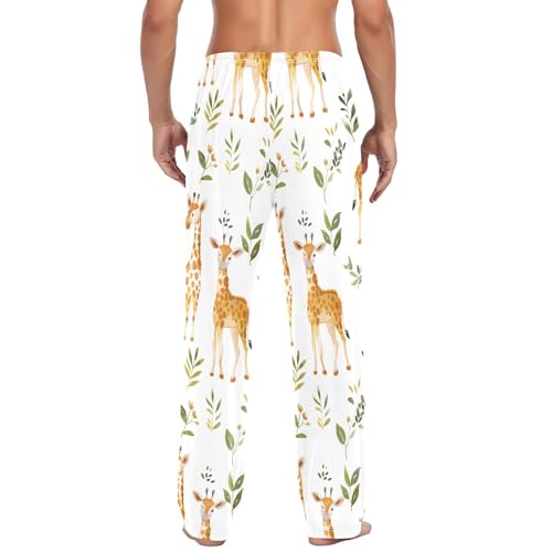 ALAZA Mens Pajama Pants 100% Cotton, Giraffe Leaves Men's Flannel Pajama4