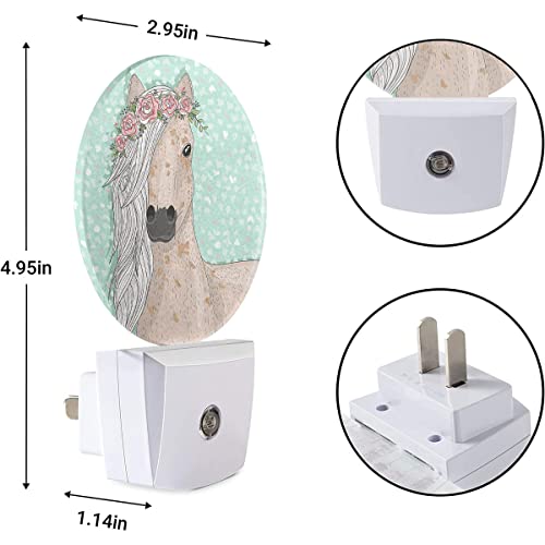 Image of EKOBLA Watercolor Horse Night Light, Horse with Floral Wreath Night Lights Plug Into Wall with Dusk to Dawn Sensor for All Ages