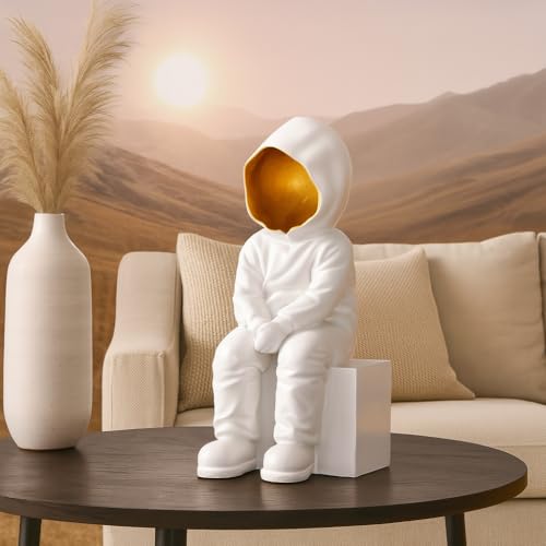 Image of Xtore Modern Abstract White and Gold Figurine | Resin Home Decor Accent | Unique Art Piece for Living Room, Office, or Gallery | Contemporary and Thought - Provoking Design