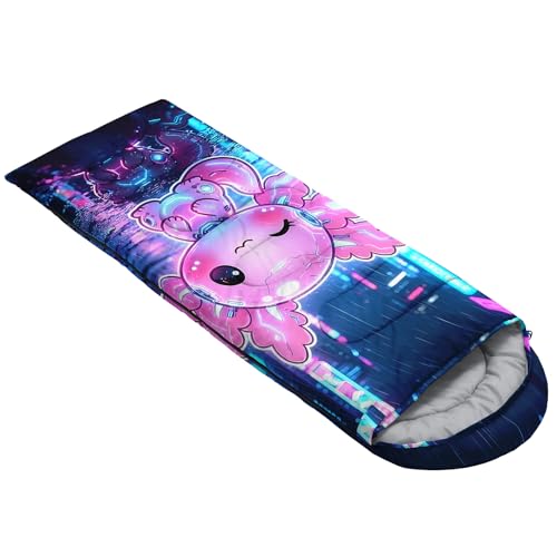 Image of QOOMO Axolotl Cute Camping Sleeping Bags,3 Season Warm & Cool Weather,Lightweight,Waterproof Sleeping Bags for Adults & Kids,Traveling,and Outdoors