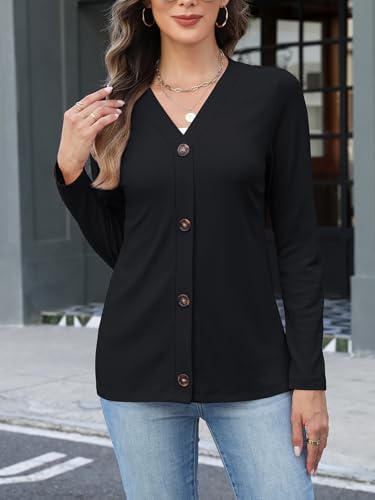 Womens Button Down Shirts Long Sleeve V Neck Tops Casual Fall Tunics Tops Loose Fit2