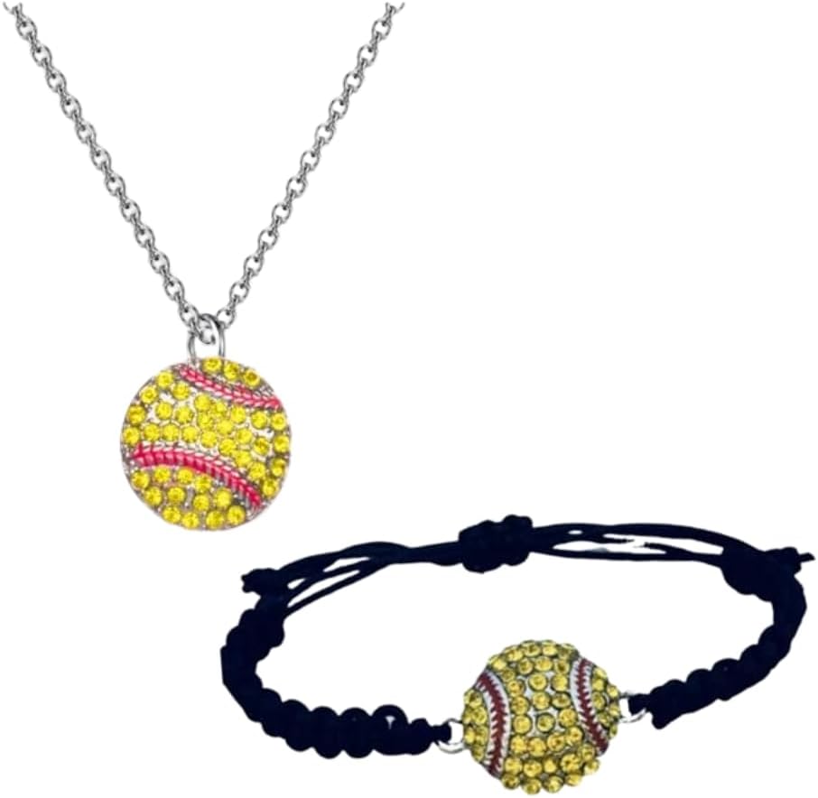 Sportybella Softball Gift Bundle, Softball Bracelet and Softball Necklace Gift Set. Softball Accessories for Girls.